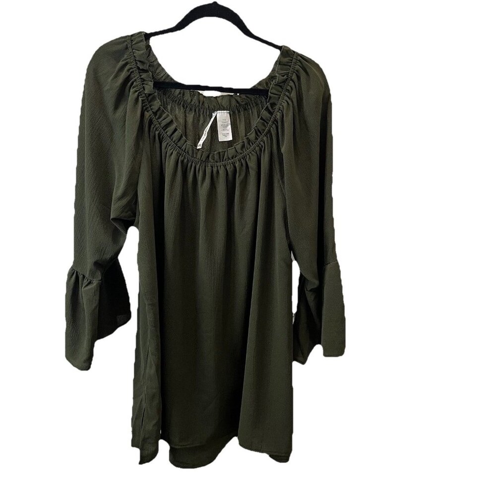 Forgotten Grace Green Off The Shoulder Long Bell Sleeve Top Womens Size XXL